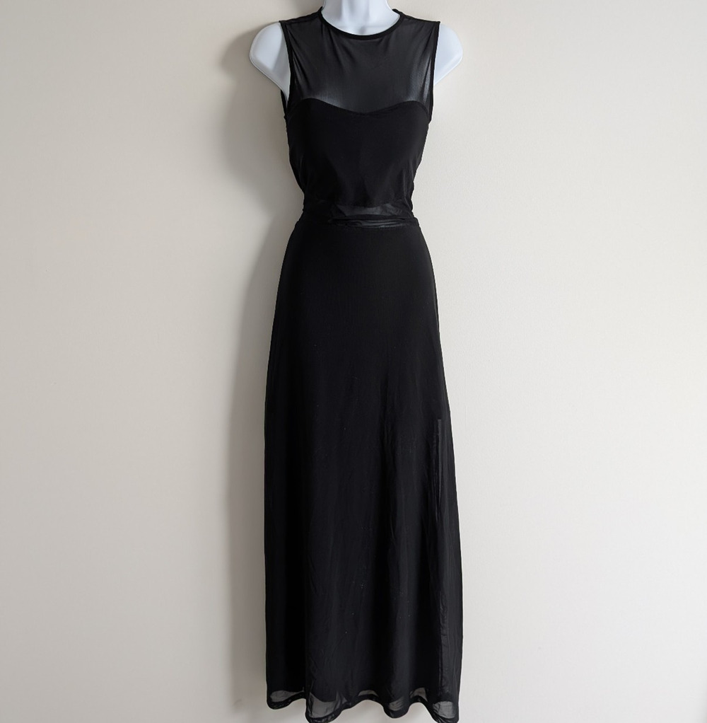 Klassy Network Maxi Dress Womens Large Brami Built In Bra Glam Event Sheer Panel